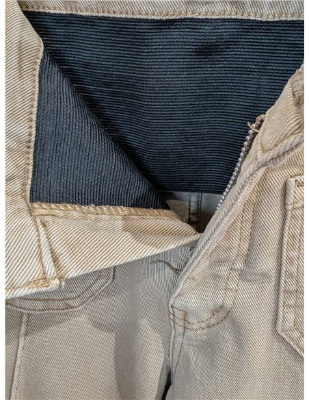 Jeans wide leg beige con faja y bolsillos
