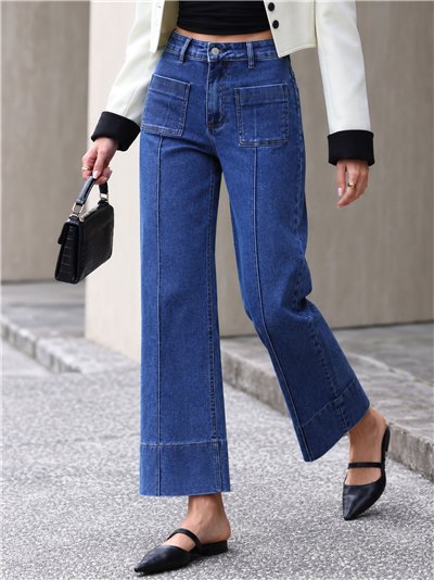 Jeans wide leg con bolsillos de plastrón