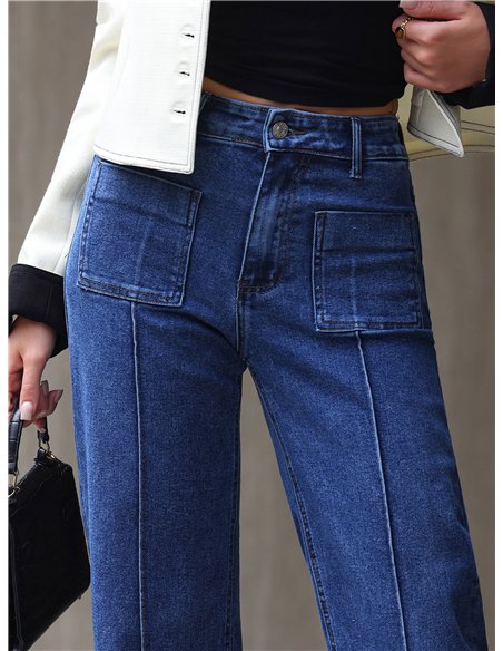 Jeans wide leg con bolsillos de plastrón