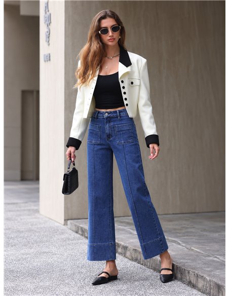 Jeans wide leg con bolsillos de plastrón