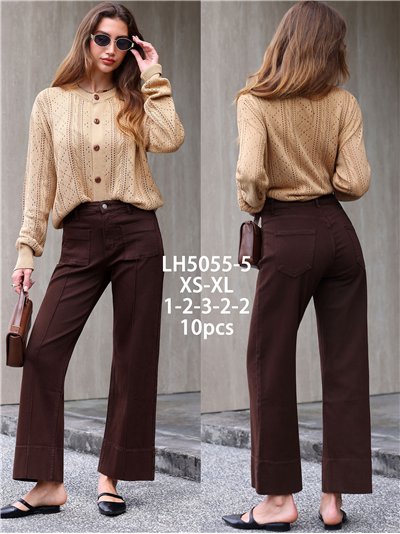 Jeans wide leg chocolate con bolsillos de plastrón 2