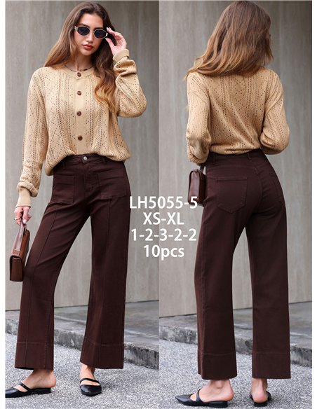 Jeans wide leg chocolate con bolsillos de plastrón