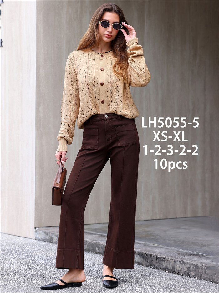 Jeans wide leg chocolate con bolsillos de plastrón