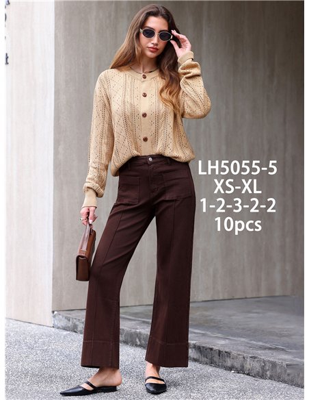 Jeans wide leg chocolate con bolsillos de plastrón
