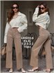 Jeans wide leg beige con bolsillos de plastrón