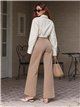 Jeans wide leg beige con bolsillos de plastrón