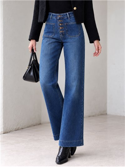 Jeans wide leg con botones delanteros