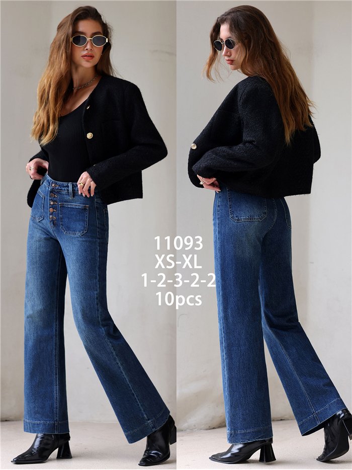 Jeans wide leg con botones delanteros