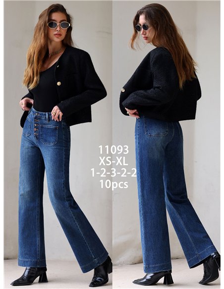 Jeans wide leg con botones delanteros