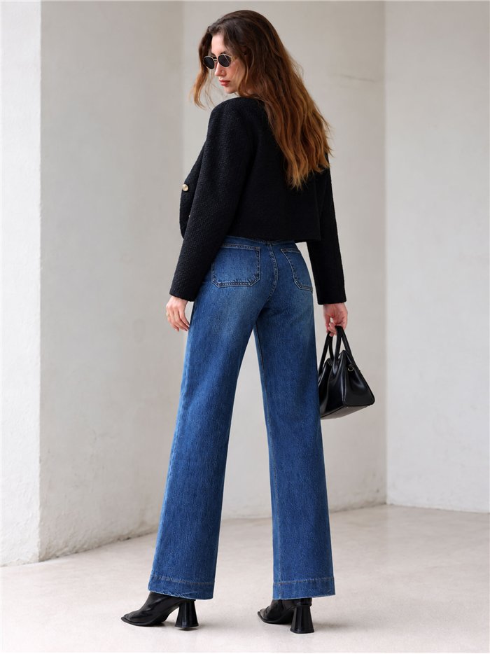 Jeans wide leg con botones delanteros