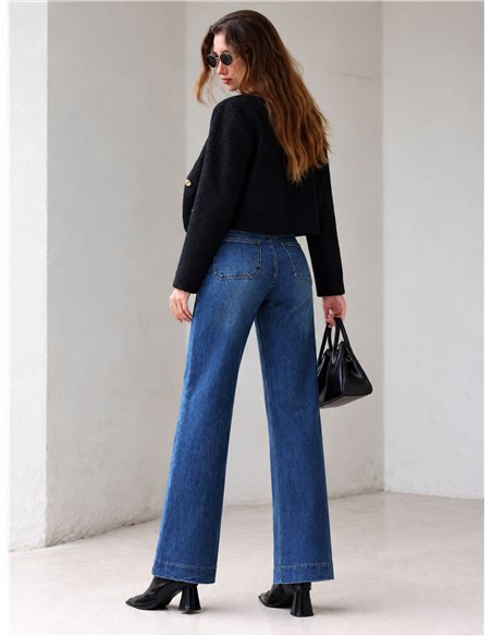 Jeans wide leg con botones delanteros