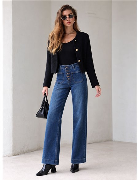 Jeans wide leg con botones delanteros
