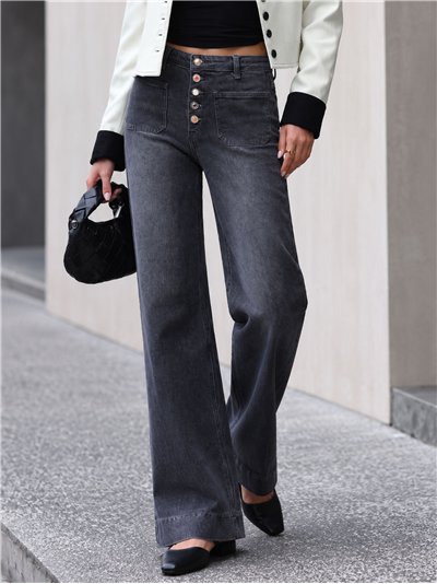 Jeans wide leg gris con botones delanteros