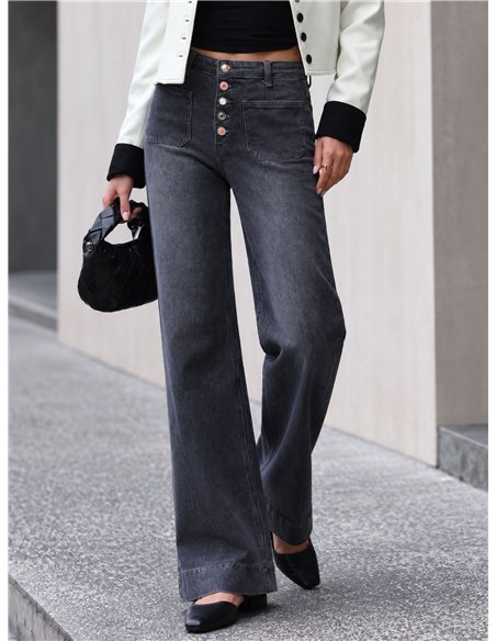 Jeans wide leg gris con botones delanteros