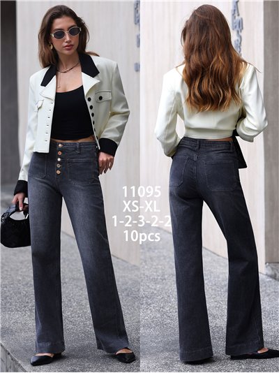 Jeans wide leg gris con botones delanteros 2