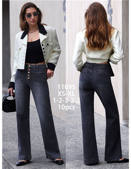 Jeans wide leg gris con botones delanteros