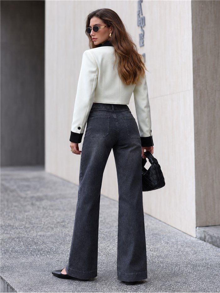 Jeans wide leg gris con botones delanteros
