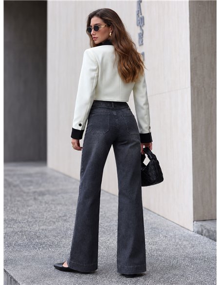 Jeans wide leg gris con botones delanteros