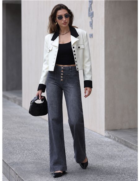 Jeans wide leg gris con botones delanteros