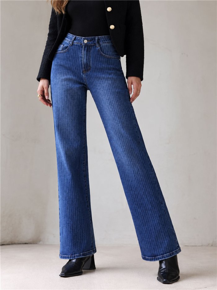 Jeans wide leg de rayas finas