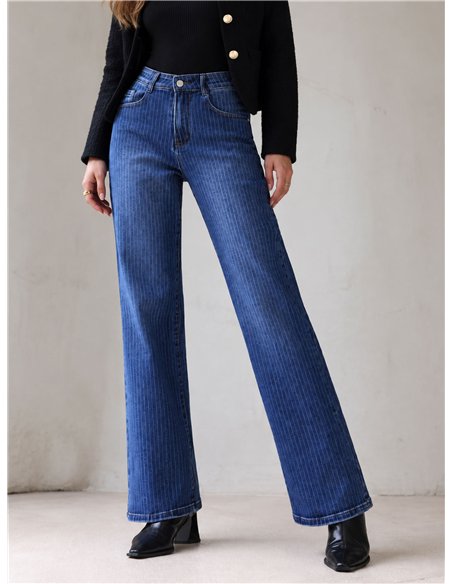 Jeans wide leg de rayas finas