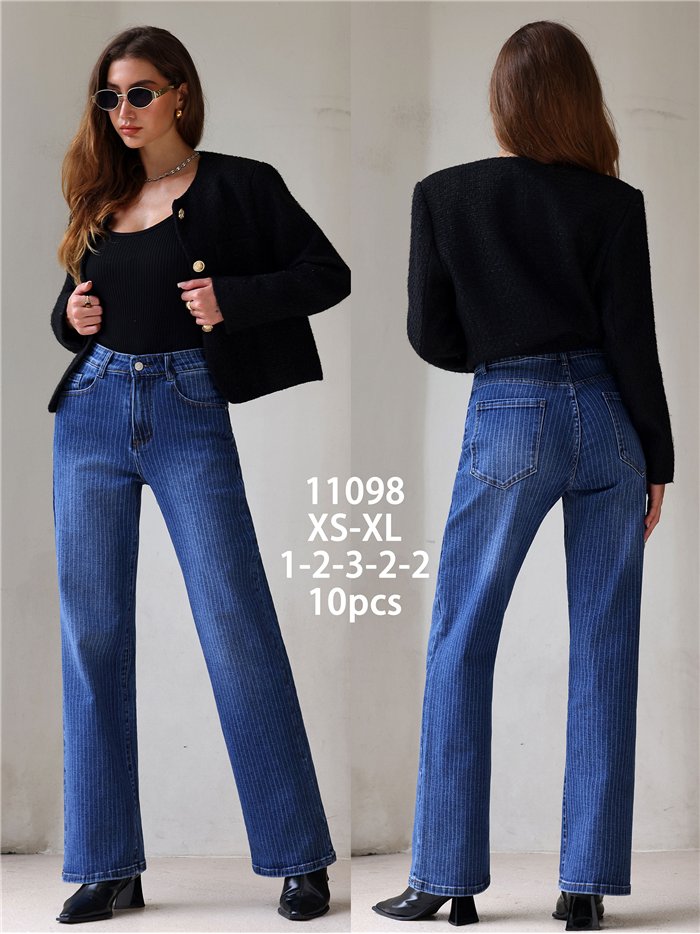 Jeans wide leg de rayas finas