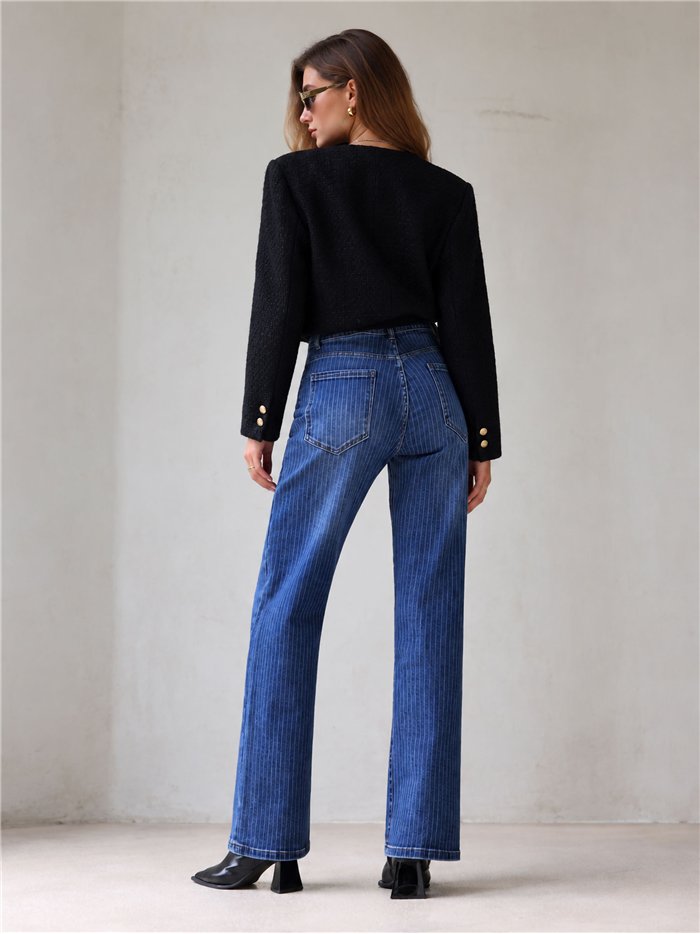 Jeans wide leg de rayas finas