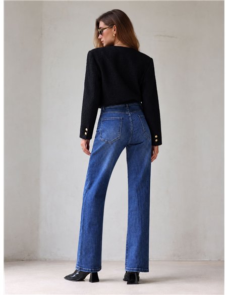 Jeans wide leg de rayas finas