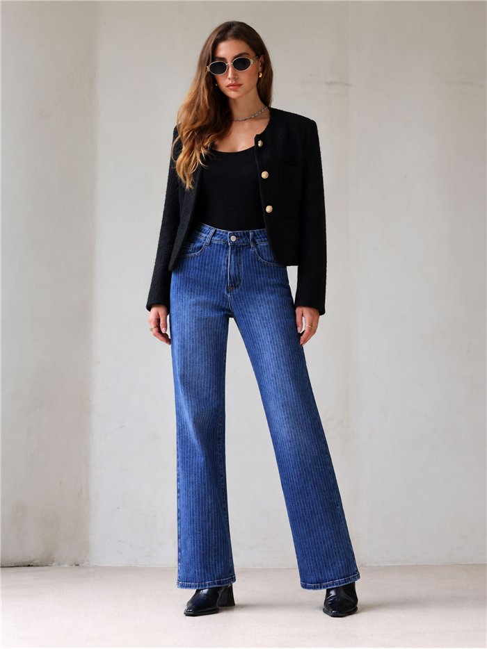 Jeans wide leg de rayas finas