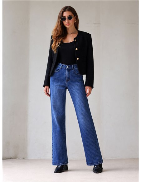 Jeans wide leg de rayas finas
