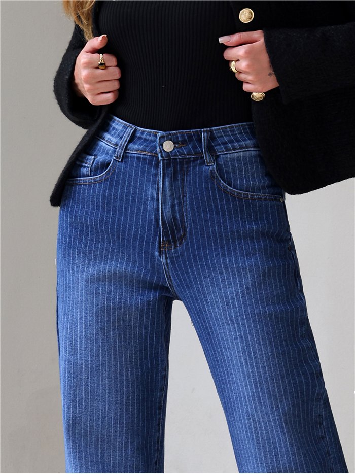 Jeans wide leg de rayas finas