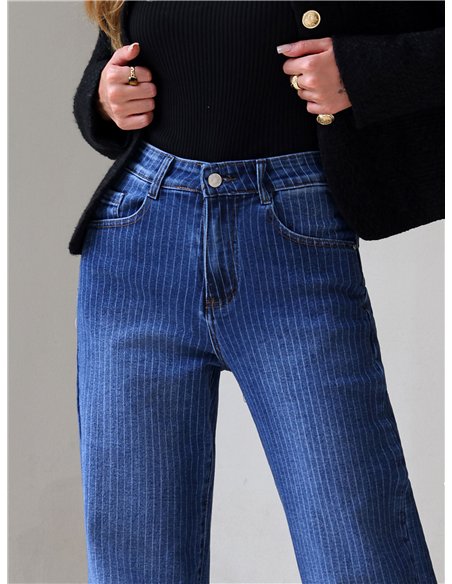 Jeans wide leg de rayas finas