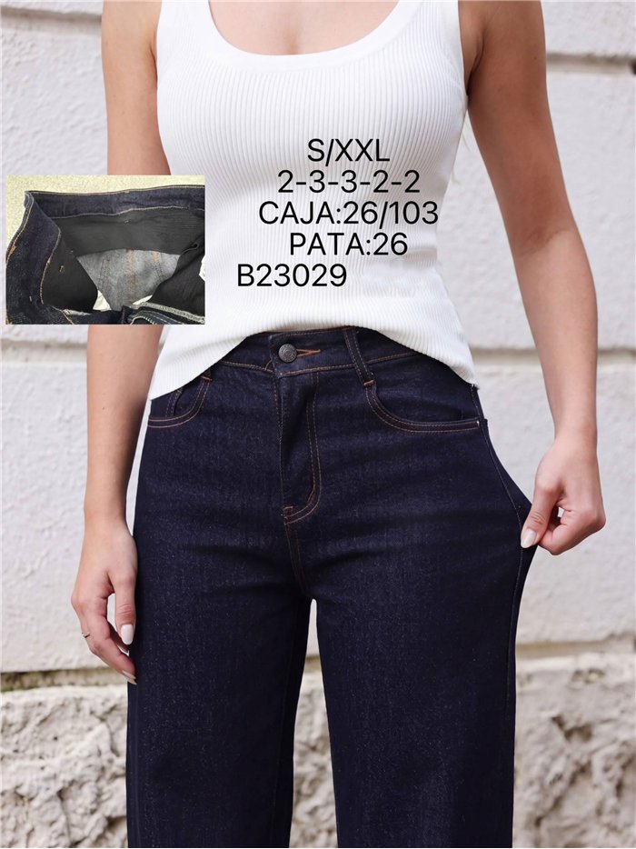 Jeans wide leg azul oscuro con faja