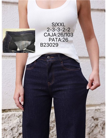 Jeans wide leg azul oscuro con faja