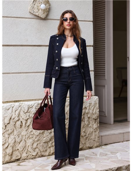 Jeans wide leg azul oscuro con faja