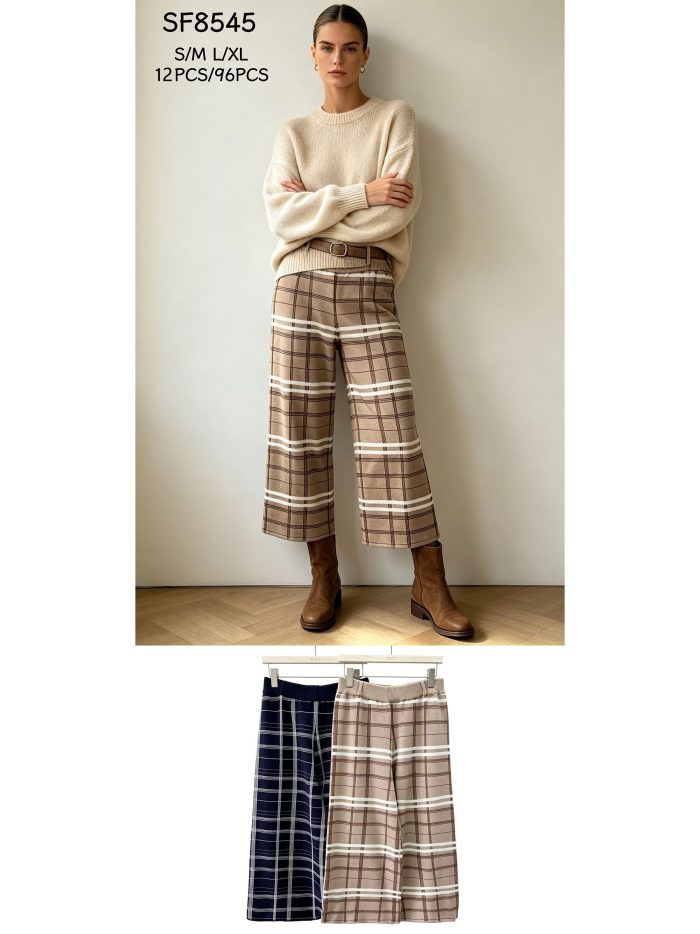 Pantalón culotte cuadros de punto