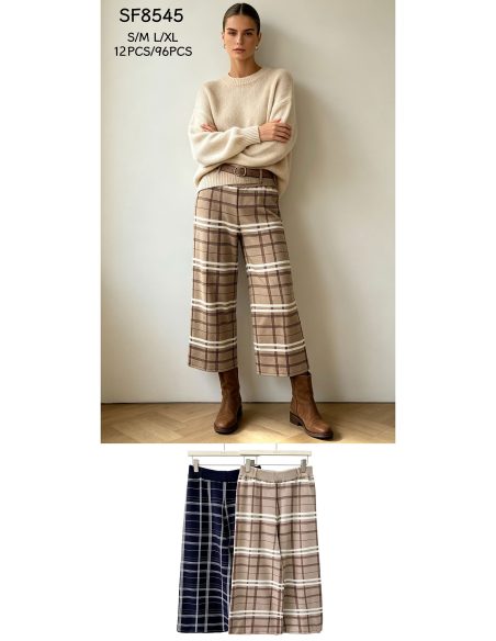 Pantalón culotte cuadros de punto