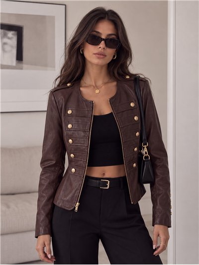 Chaqueta militar efecto piel con botones