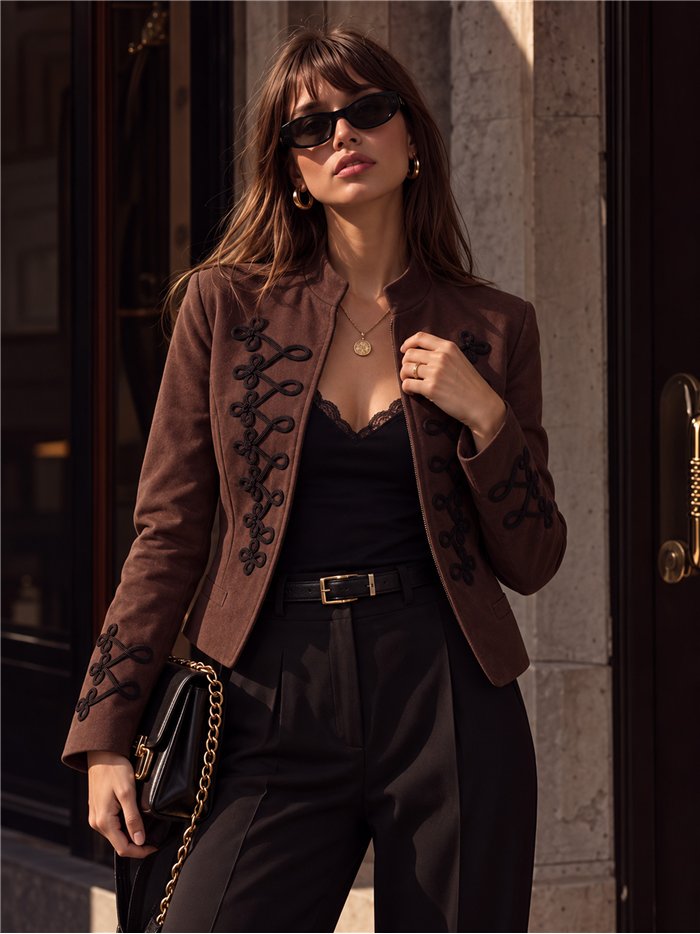 Chaqueta militar efecto ante con alamares