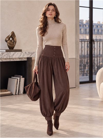 Pantalón bombacho fluido botones