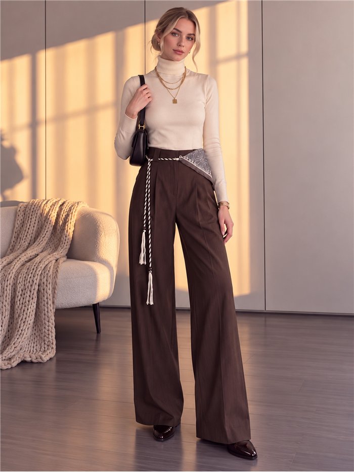 Pantalón wide leg con pañuelo y cordón