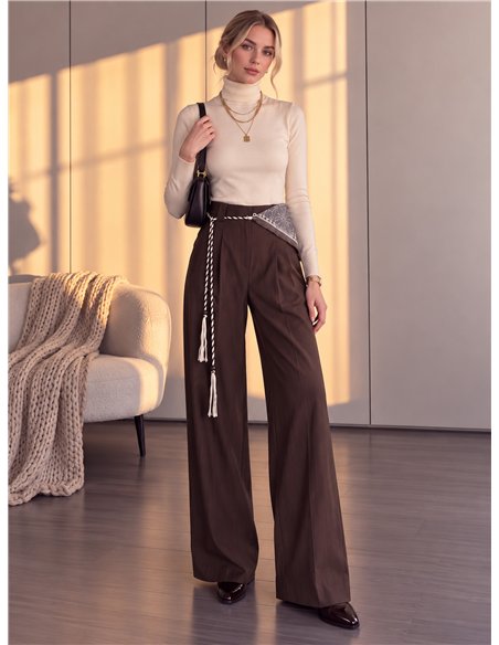 Pantalón wide leg con pañuelo y cordón