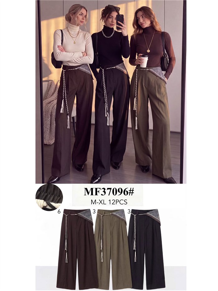 Pantalón wide leg con pañuelo y cordón