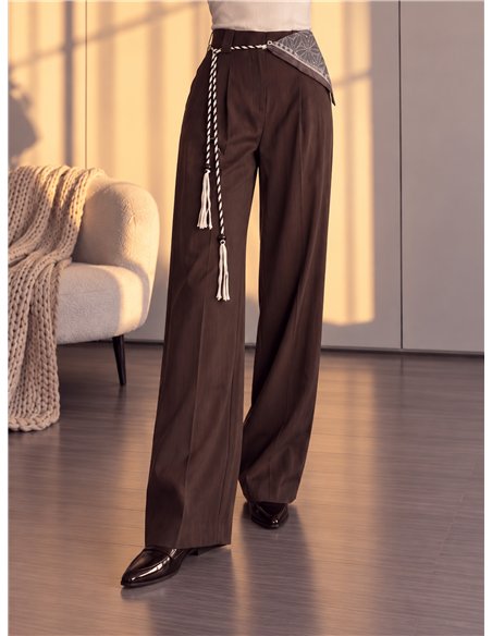 Pantalón wide leg con pañuelo y cordón