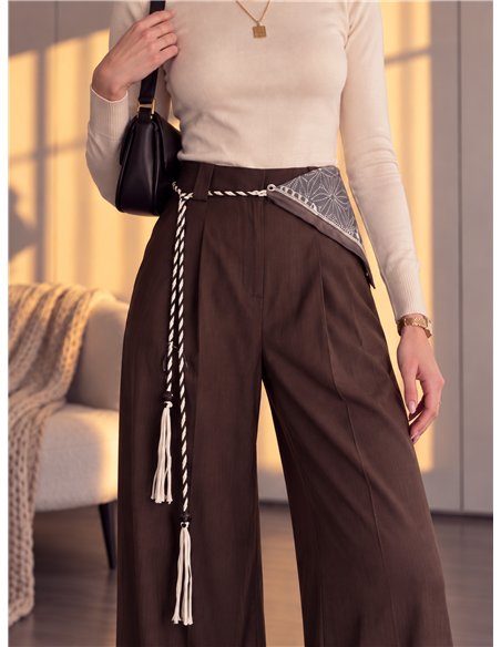 Pantalón wide leg con pañuelo y cordón