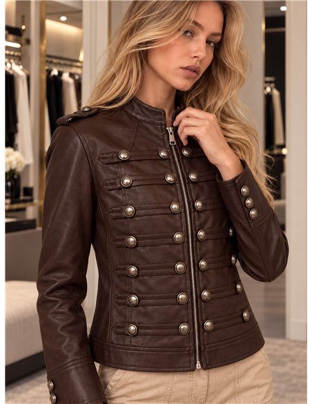 Chaqueta militar efecto piel con botones