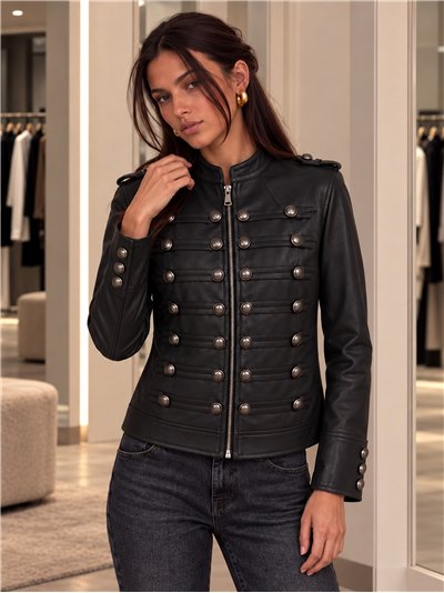 Chaqueta militar efecto piel con botones