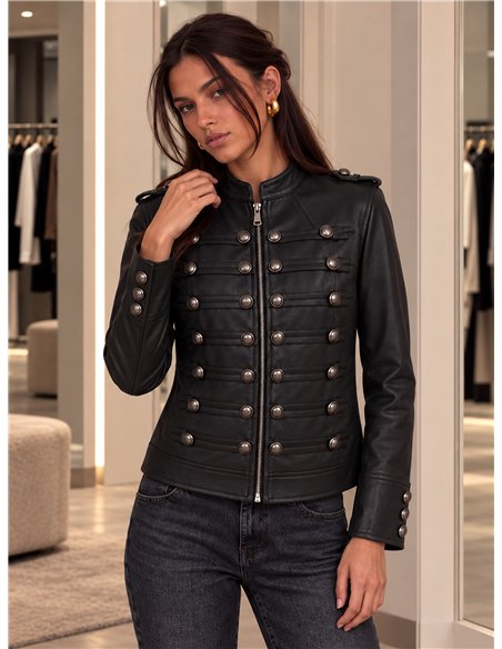 Chaqueta militar efecto piel con botones