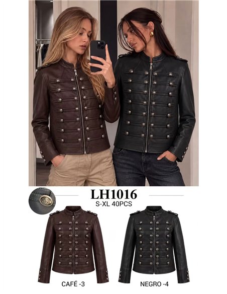Chaqueta militar efecto piel con botones