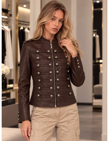 Chaqueta militar efecto piel con botones